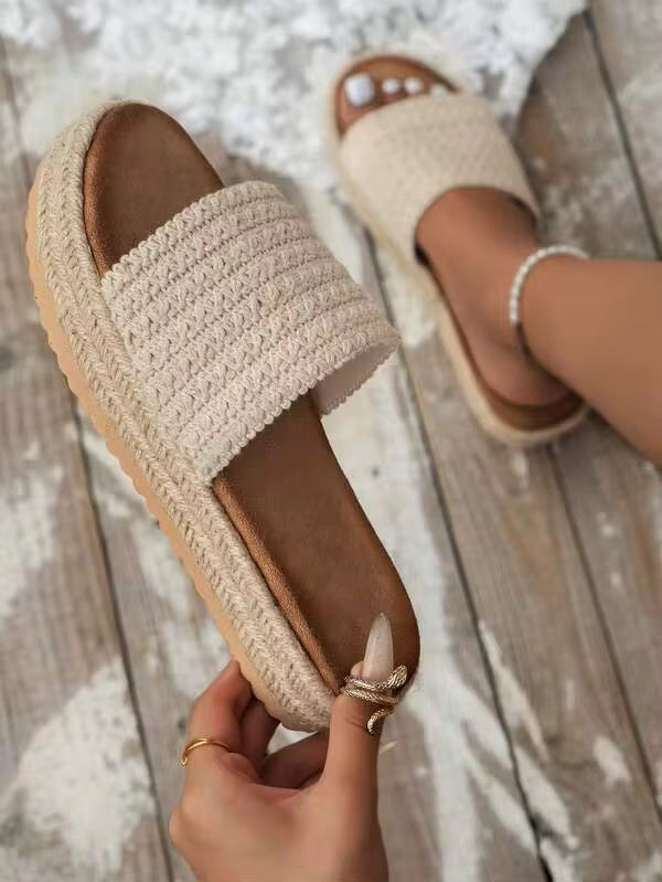 Women's Handmade Crochet Strap Linen Rope Comfortable Thick-Soled Sandals