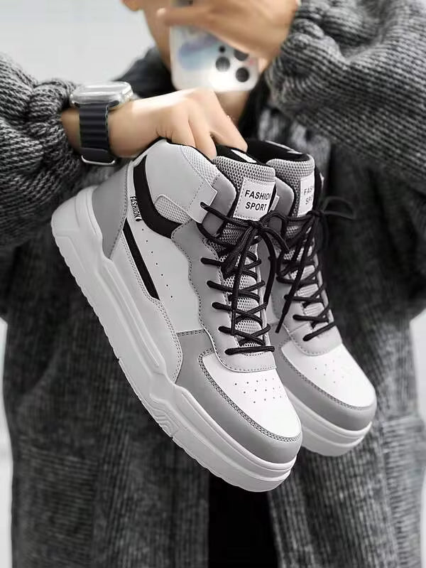 Men's White Sneakers Couples Anti-Slip Casual Sports Shoes For Outdoor Activities, High-Top Style