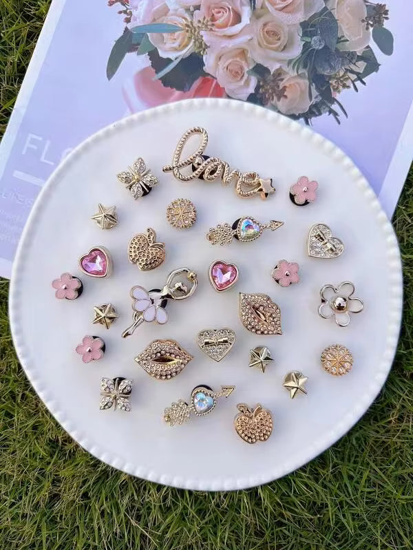 25pcs Gold Fashion Dance Girl Gem ABS Resin Shoe Charms DIY Detachable - Personalized Footwear Style